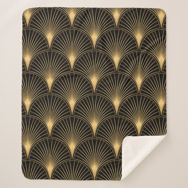 Art Deco Pattern. Seamless black and gold backgrou Sherpa Blanket (Front)
