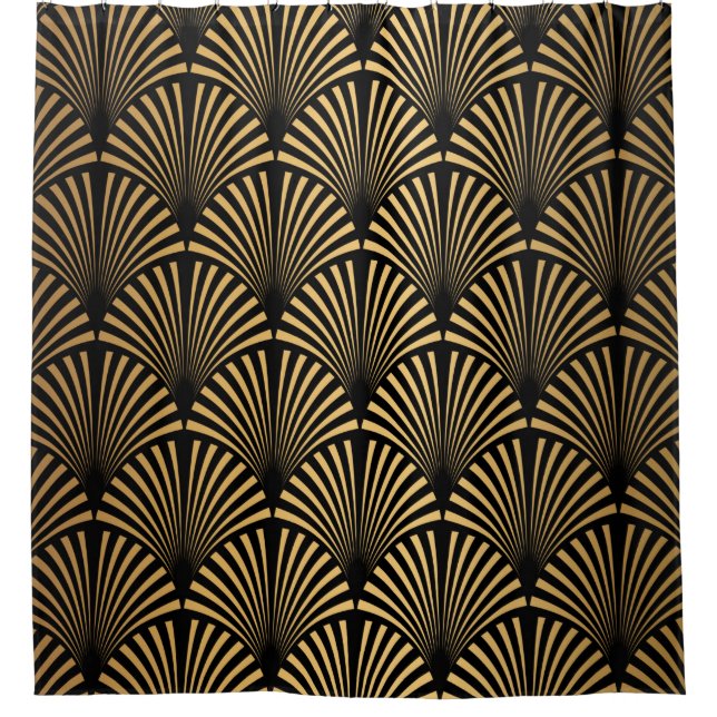 Art Deco Pattern. Seamless black and gold backgrou Shower Curtain (Front)