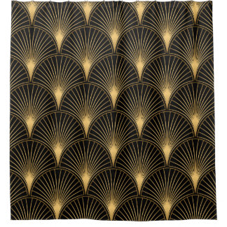 Art Deco Pattern. Seamless black and gold backgrou Shower Curtain