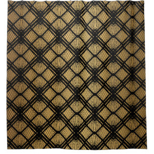 Art Deco Pattern. Seamless black and gold backgrou Shower Curtain