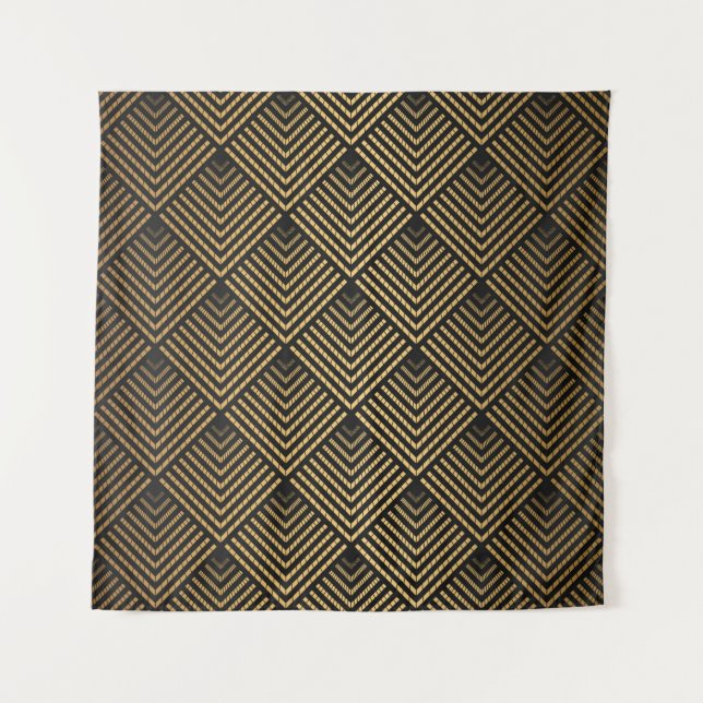 Art Deco Pattern. Seamless black and gold backgrou Tapestry (Front)
