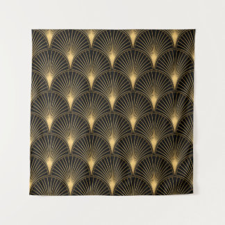 Art Deco Pattern. Seamless black and gold backgrou Tapestry