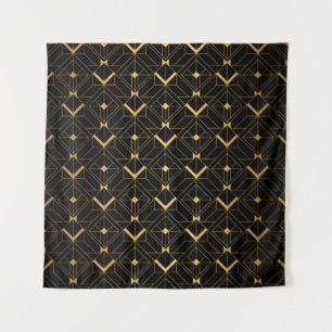 Art Deco Pattern. Seamless black and gold backgrou Tapestry