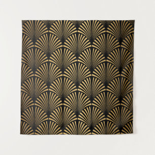 Art Deco Pattern. Seamless black and gold backgrou Tapestry