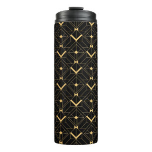 Art Deco Pattern. Seamless black and gold backgrou Thermal Tumbler