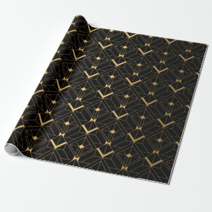 Art Deco Pattern. Seamless black and gold backgrou Wrapping Paper