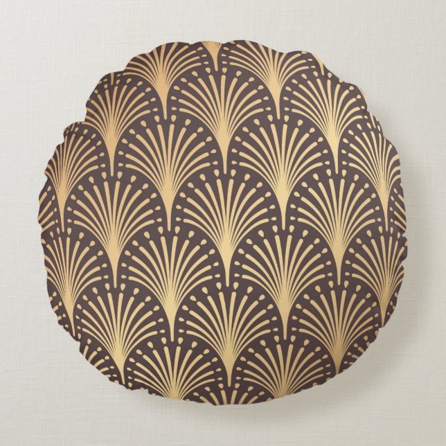 Art Deco Pattern. Seamless golden background. Mini Round Cushion (Front)