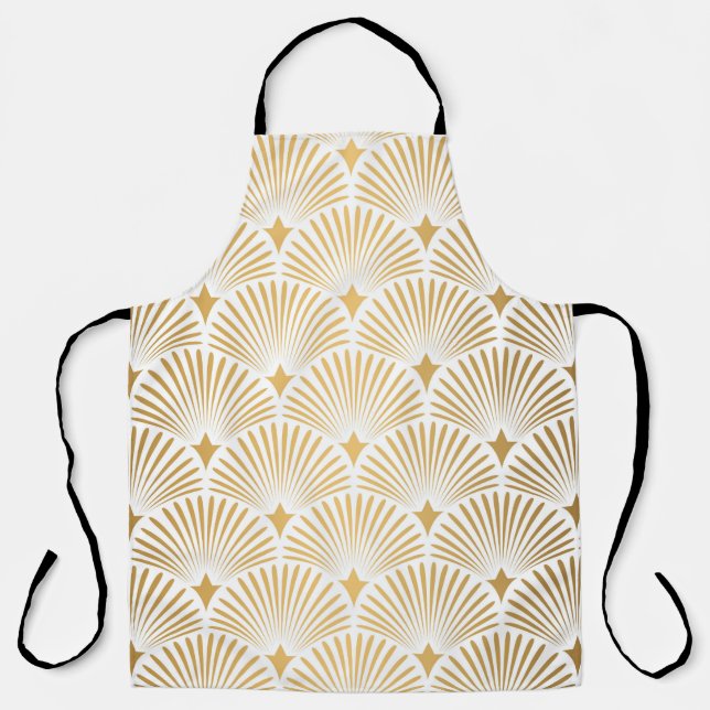 Art Deco Pattern. Seamless white and gold backgrou Apron (Front)