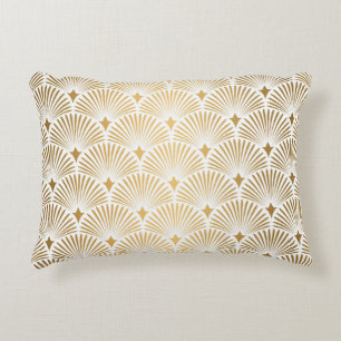 Art Deco Pattern. Seamless white and gold backgrou Decorative Cushion