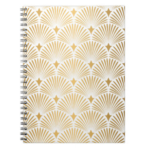 Art Deco Pattern. Seamless white and gold backgrou Notebook