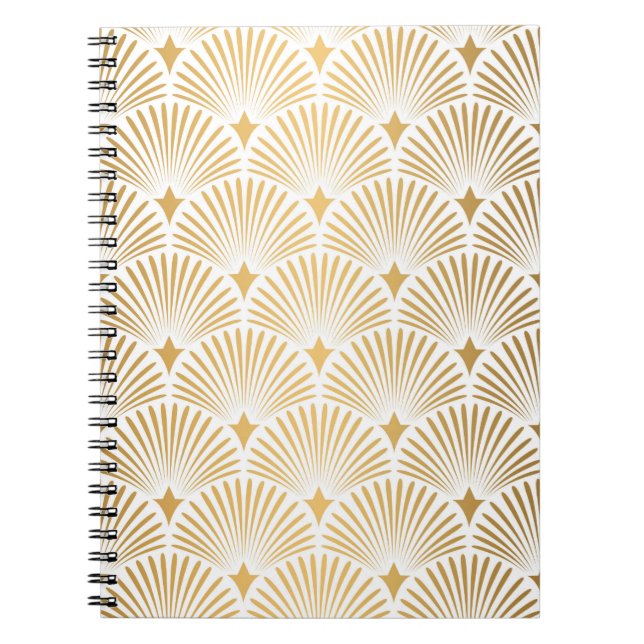 Art Deco Pattern. Seamless white and gold backgrou Notebook (Front)