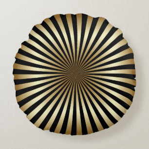 Art deco,pattern,stripes,gold,black,vintage,chic, round cushion