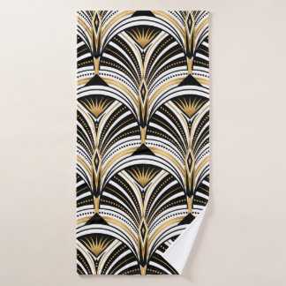Art Deco pattern. Vintage gold black white backgro Bath Towel