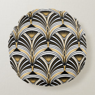 Art Deco pattern. Vintage gold black white backgro Round Cushion
