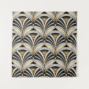 Art Deco pattern. Vintage gold black white backgro Tapestry