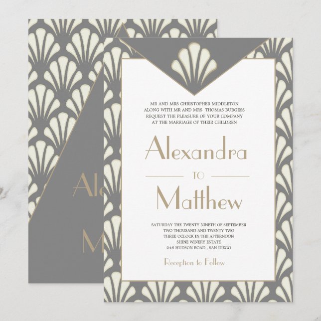 Art Deco Pattern Wedding Roaring Twenties  Vintage Invitation (Front/Back)