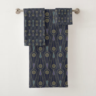 Art Deco pattern with geometric shapes in gold Bath Towel Set