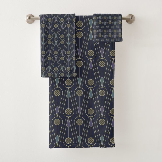 Art Deco pattern with geometric shapes in gold Bath Towel Set (Insitu)