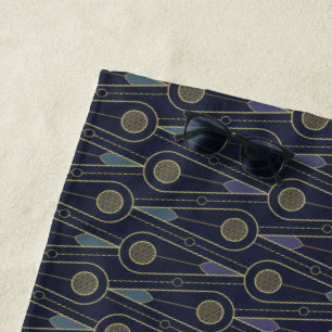 Art Deco pattern with geometric shapes in gold Beach Towel