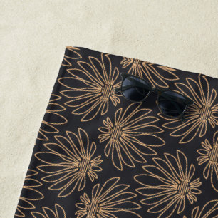 Art Deco pattern with gold floral motifs Beach Towel