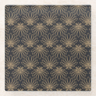 Art Deco pattern with gold floral motifs Glass Coaster