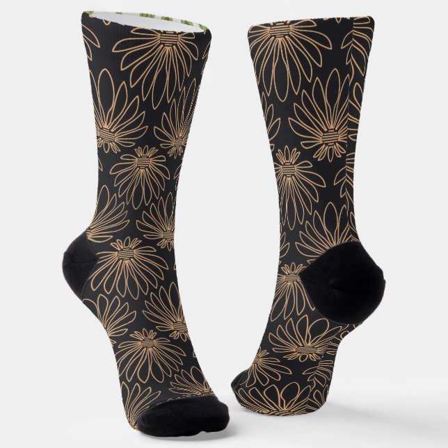 Art Deco pattern with gold floral motifs  Socks (Angled)
