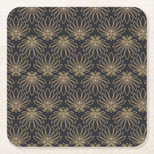 Art Deco pattern with gold floral motifs Square Paper Coaster