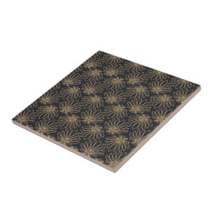 Art Deco pattern with gold floral motifs Tile