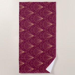 Art Deco pattern with gold geometric fan motifs Beach Towel