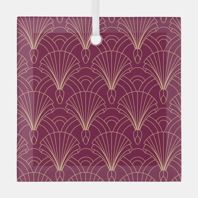 Art Deco pattern with gold geometric fan motifs  Glass Tree Decoration (Front)