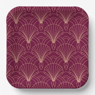 Art Deco pattern with gold geometric fan motifs Paper Plate