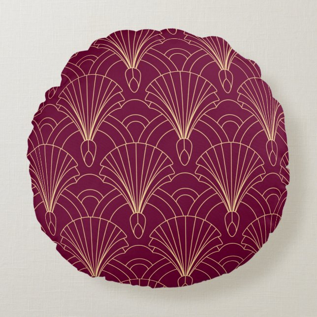 Art Deco pattern with gold geometric fan motifs  Round Cushion (Front)