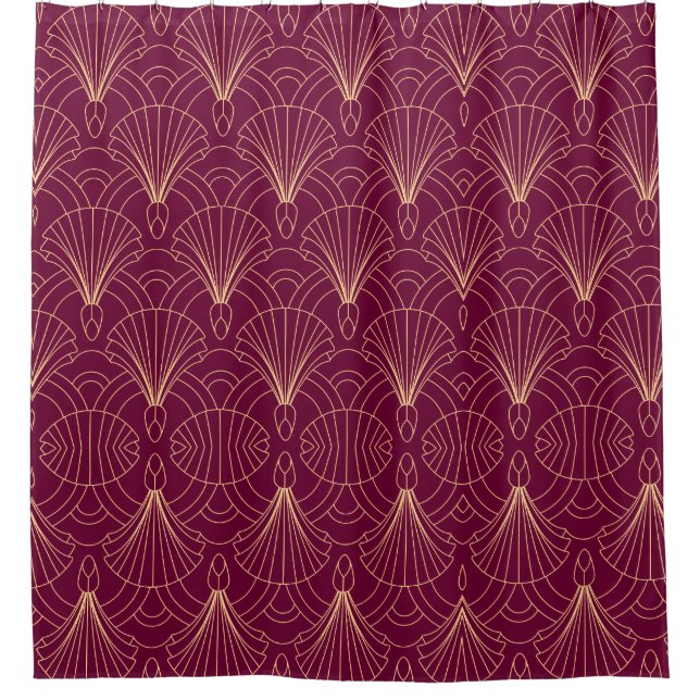 Art Deco pattern with gold geometric fan motifs  Shower Curtain (Front)