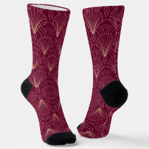 Art Deco pattern with gold geometric fan motifs Socks