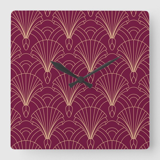 Art Deco pattern with gold geometric fan motifs  Square Wall Clock (Front)