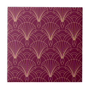Art Deco pattern with gold geometric fan motifs  Tile
