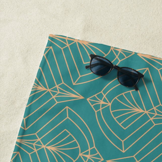Art Deco pattern with gold geometric shapes  Beach Towel (In Situ)