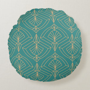 Art Deco pattern with gold geometric shapes  Round Cushion
