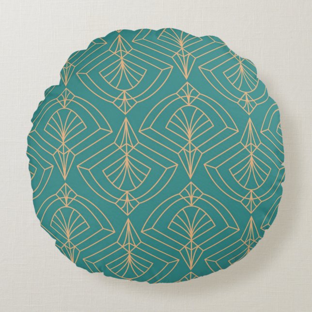 Art Deco pattern with gold geometric shapes  Round Cushion (Front)