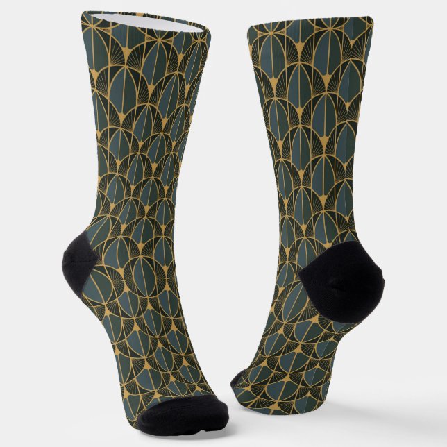 Art Deco pattern with gold geometric shapes Socks (Angled)
