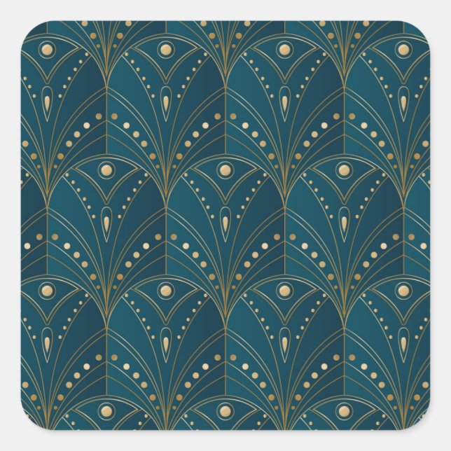 Art Deco pattern with gold geometric shapes Square Sticker (Front)