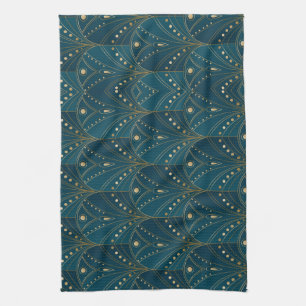 Art Deco pattern with gold geometric shapes Tea Towel