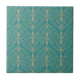 Art Deco pattern with gold geometric shapes Tile