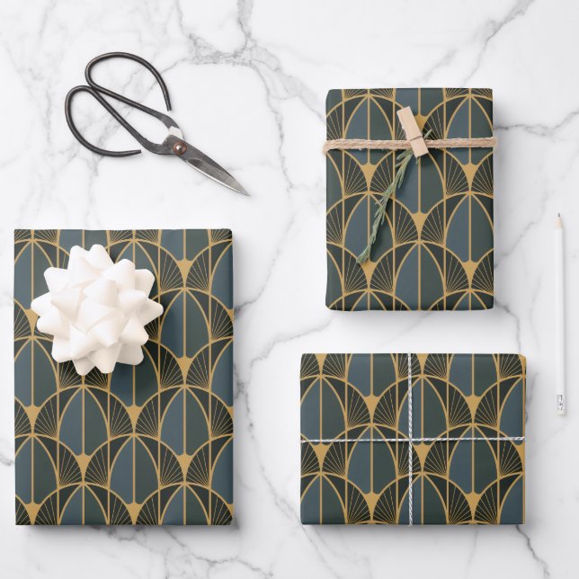 Art Deco pattern with gold geometric shapes Wrappi Wrapping Paper Sheet (Front)