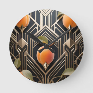 Art Deco Peach Pattern Round Clock