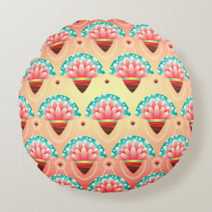 Art deco peach pink gold floral pattern  round cushion