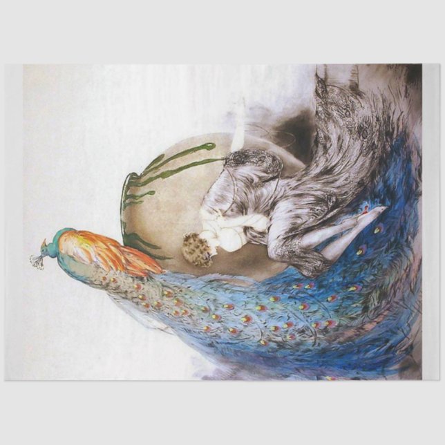 Art deco peacock and woman tissue paper (Front)