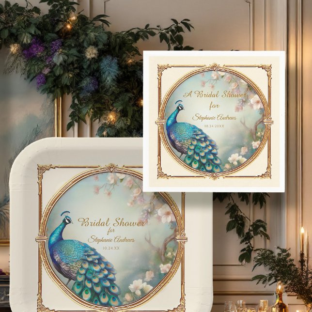 Art Deco Peacock Elegant Flower Bridal Shower Napkin (Creator Uploaded)