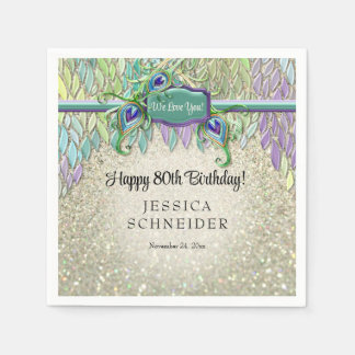 Art Deco Peacock Feather Any Birthday Party Glam Napkin
