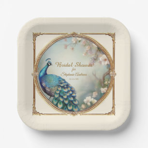 Art Deco Peacock Feathers Elegant Flower Tree Paper Plate